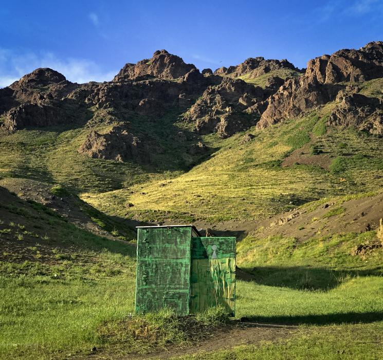 An improvised outdoor toilet in the mountains of Mongolia