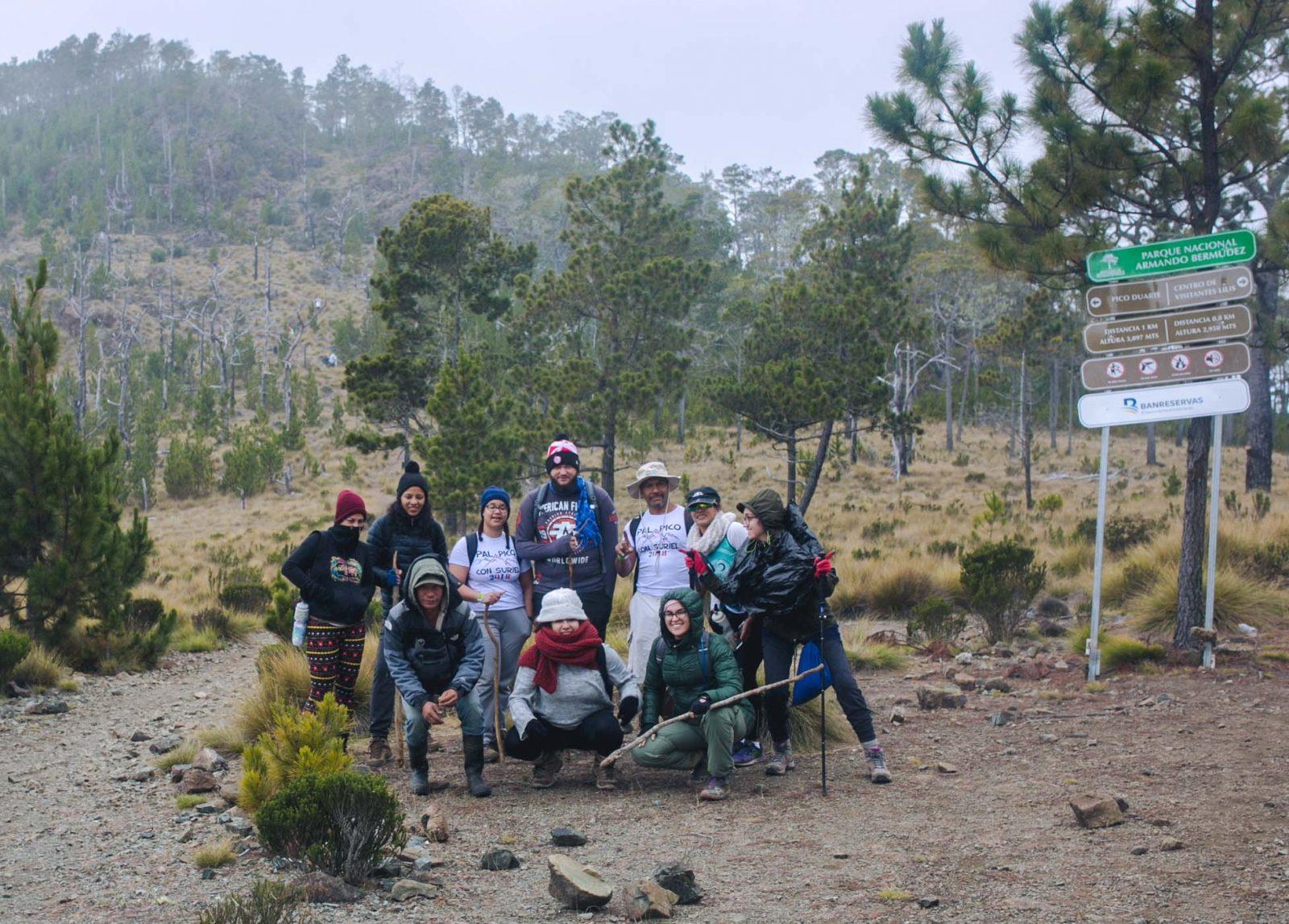 A group of people on a hiking tour.