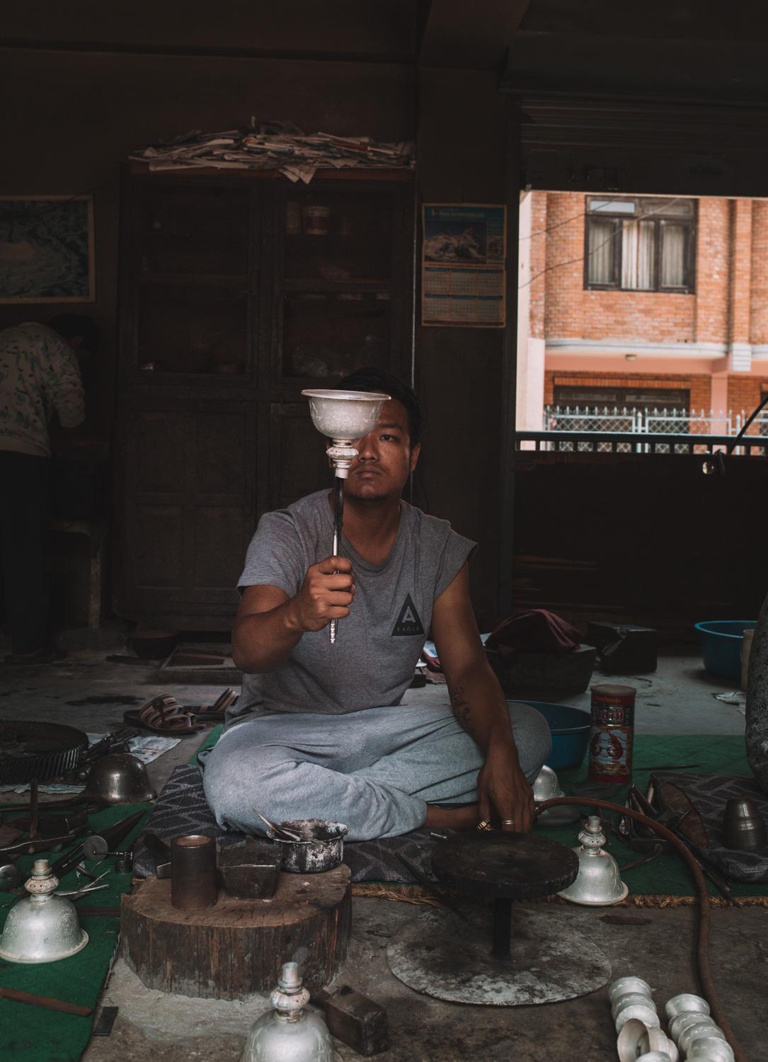 A silversmith in Patan Ancient City, Kathmandu.