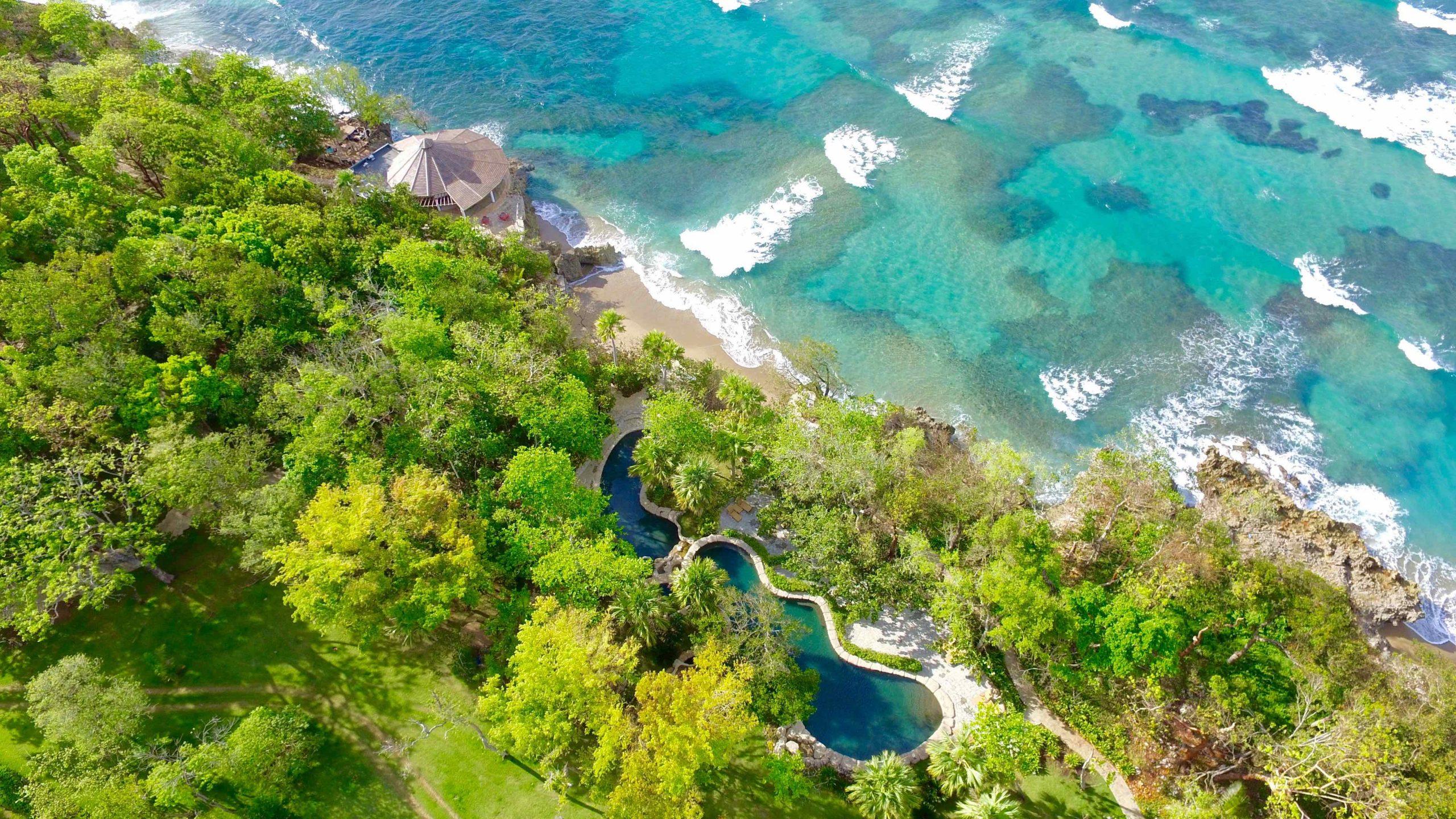 Birds eye view of a beach resort in the Dominican Republic.