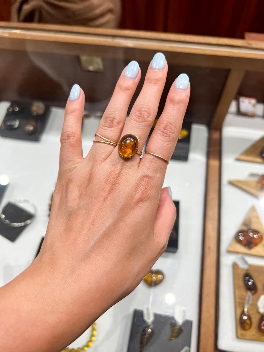 Amber ring on my finger.