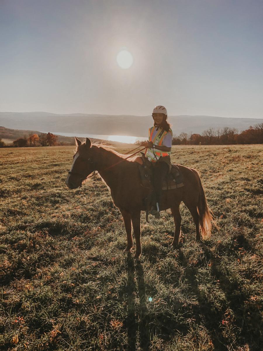 riding a horse near cayuga lake