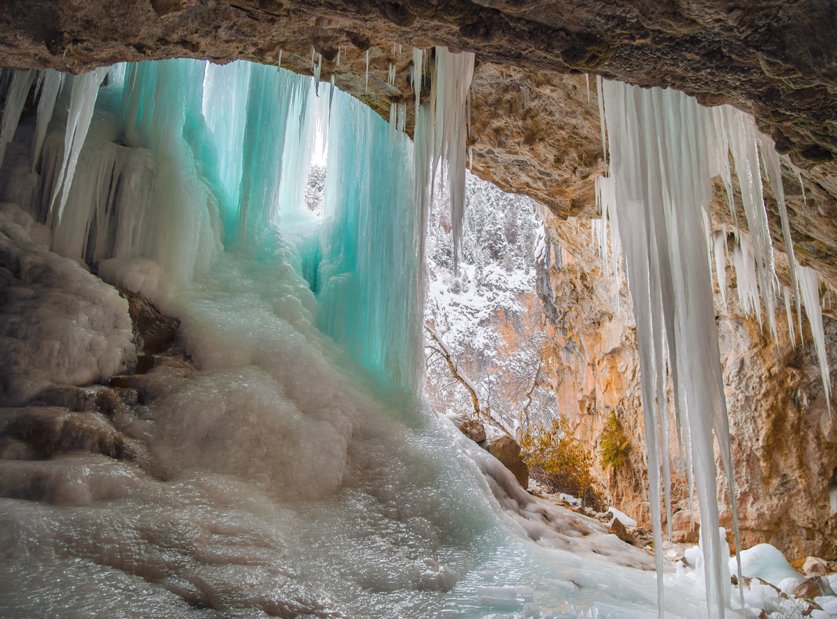 A frozen waterfall.