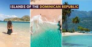 montage of islands in the dominican republic to visit with beach shore views