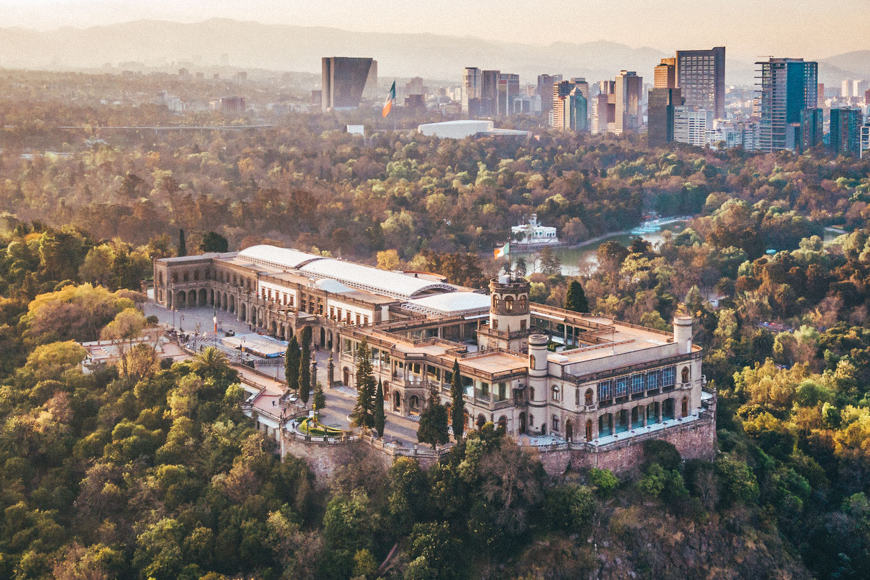 Aerial view of Chapultepec Castle in Mexico City.