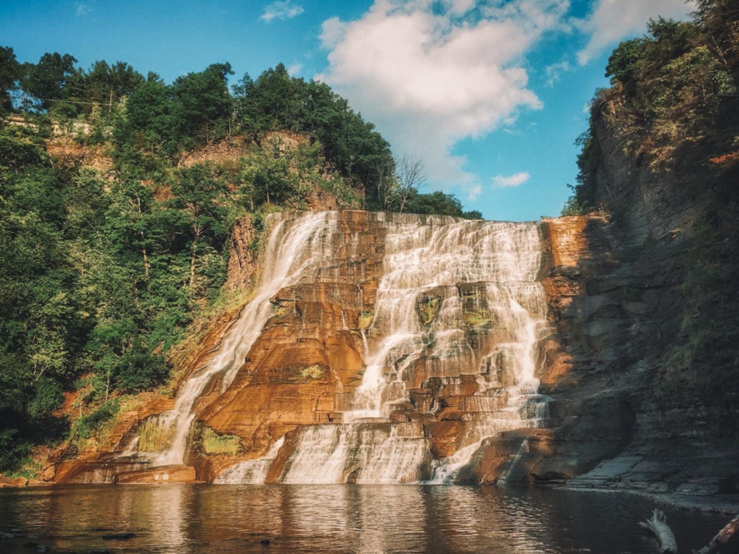 Water cascading on Ithaca Falls, one of the waterfalls in New York State.