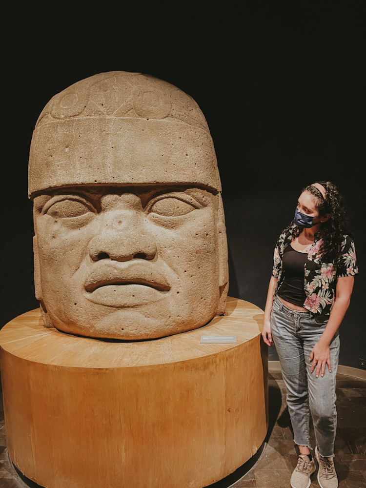 A large head figure at National Anthropology Museum, Mexico City.
