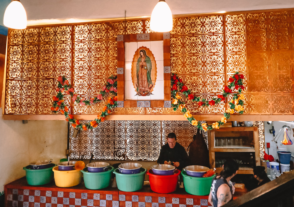 Containers of drink at The Pulque Museum.