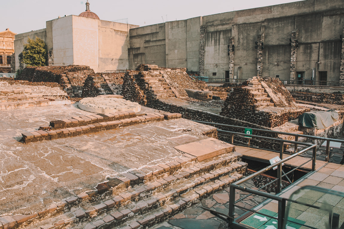 Ancient remains of Templo Mayor Museum in Mexico City.