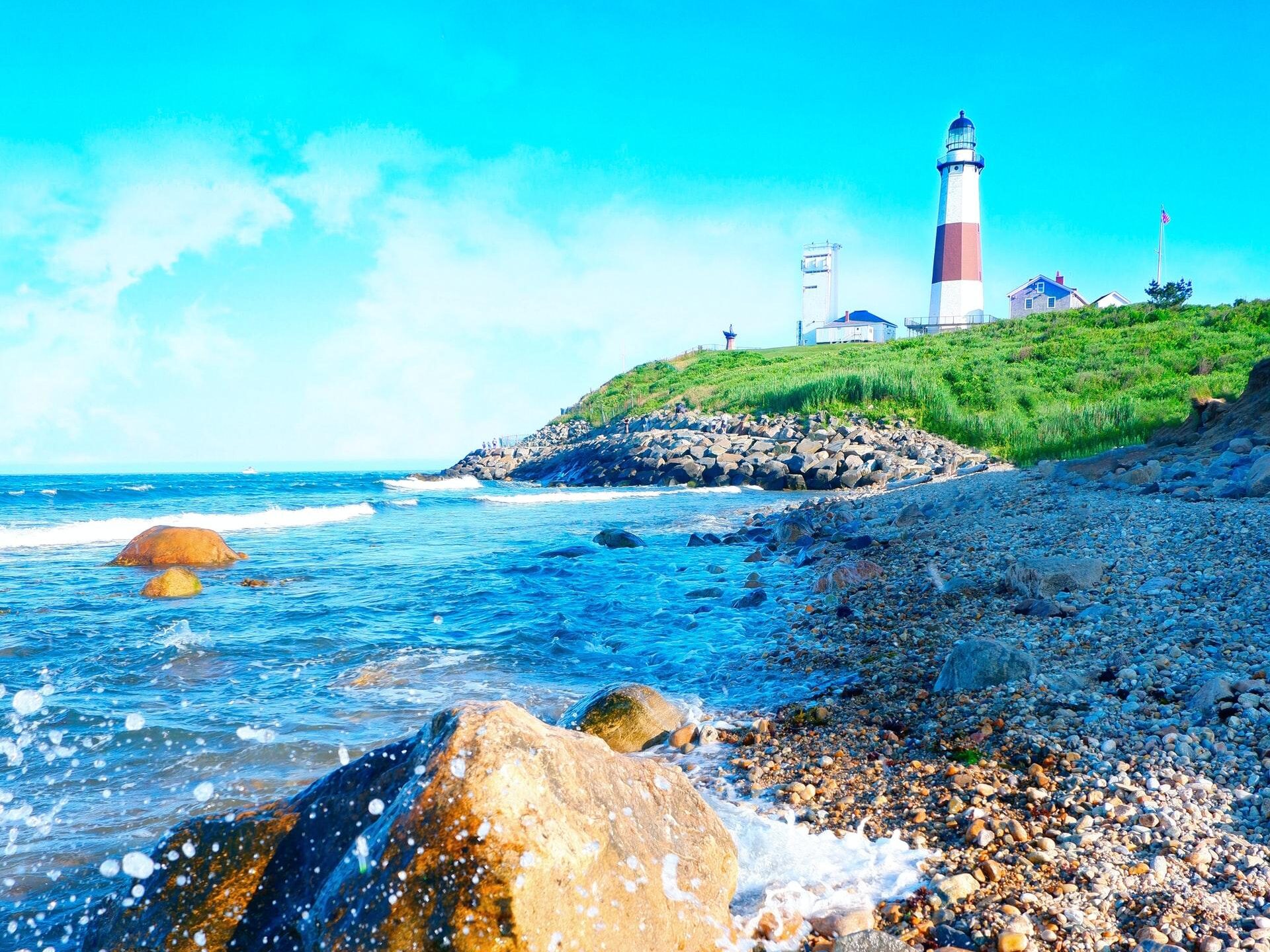 A lighthouse by the sea in Montauk, Long Island.