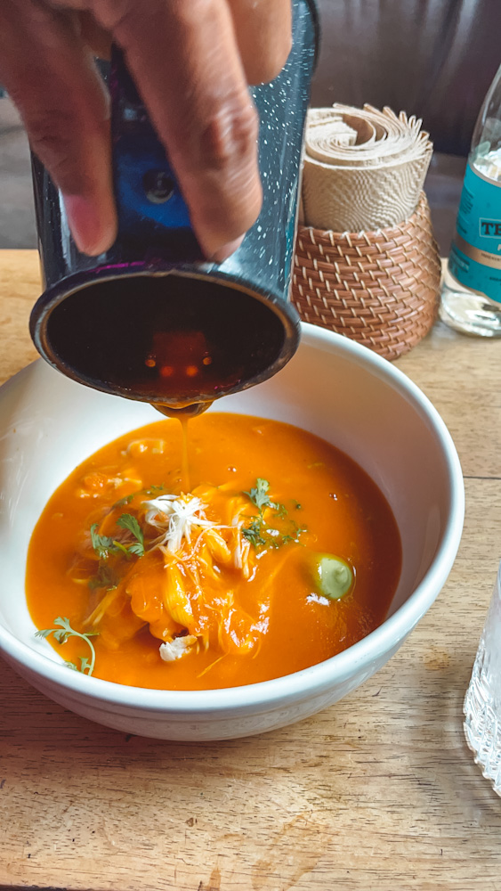 Soup on a bowl.