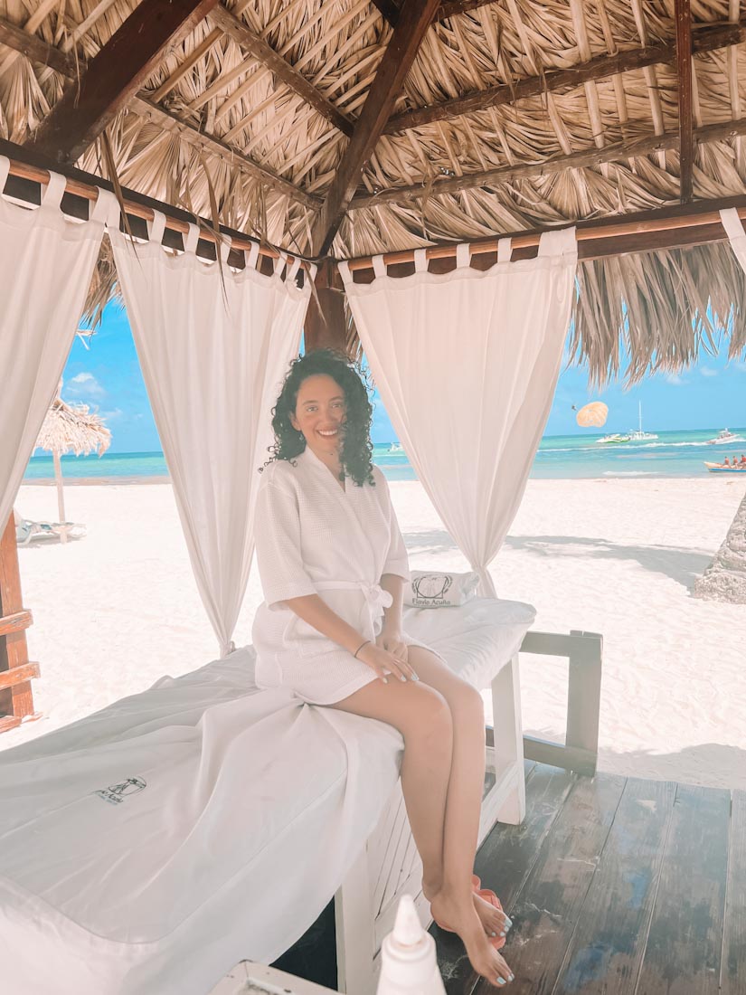 A woman at a beach spa in the Dominican Republic.