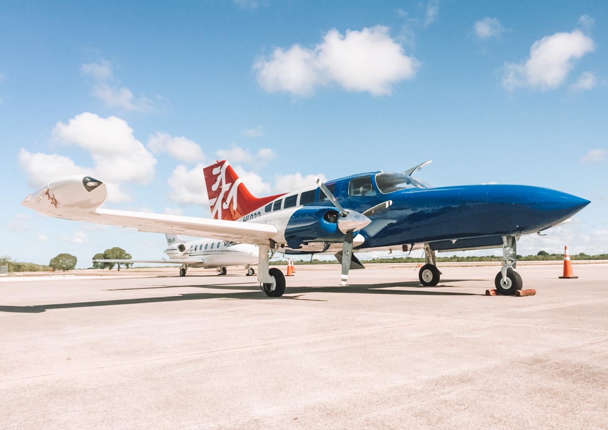 A small plane leaving Punta Cana.