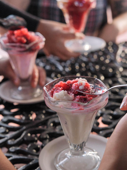 Glasses of cold dessert.