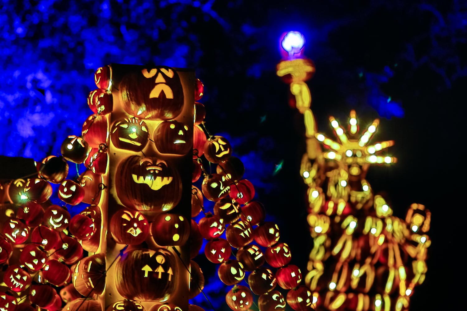 Carved pumpkin lantern exhibits at the Great Jack O’Lantern