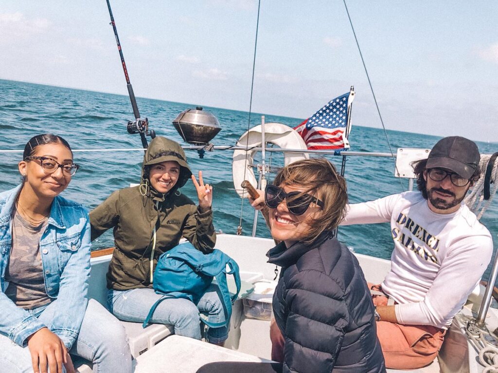 Friends on a boat at Bronx City Island