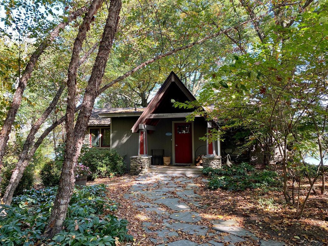 The front of a cabin at Buttermilk Falls Inn & Spa, New Paltz