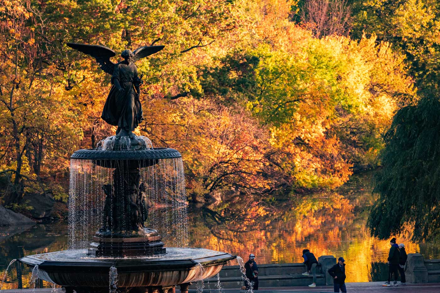 A fountain at Central Park, New York City in fall