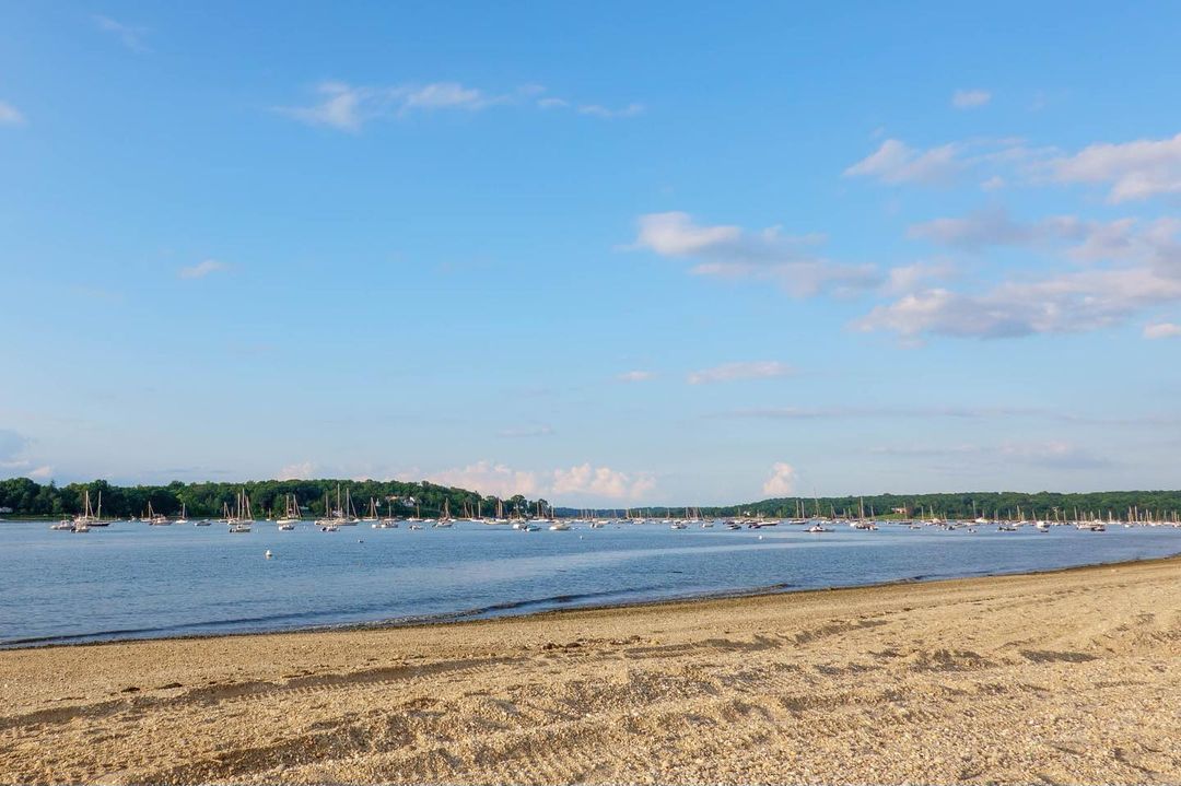 A view of the Roosevelt Beach with boats on the water