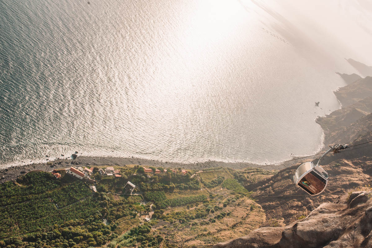 Cable car over the sea and cliff in Madeira, Portugal