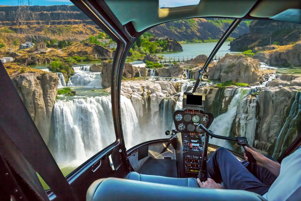 A view of the Shoshone Falls from a helicopter.