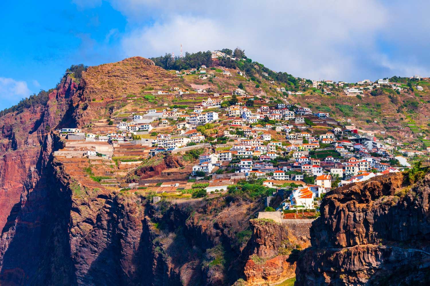 The coastal cliff Cabo Girao with houses, a place for a 5 days in Madeira itinerary