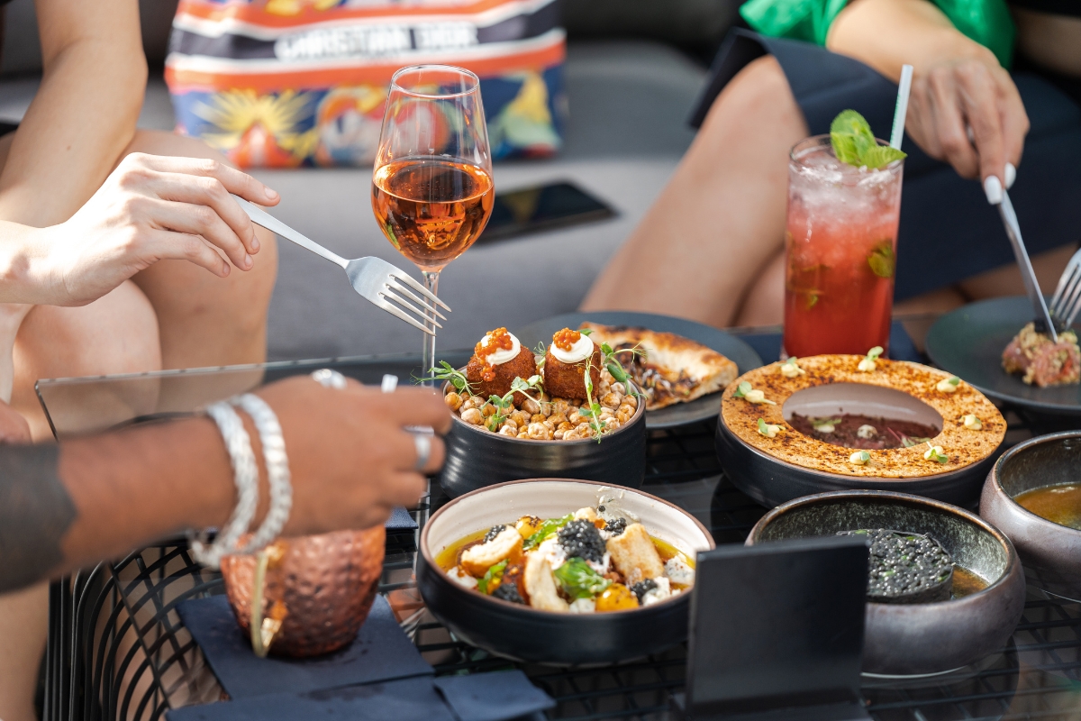 A table of food and drinks