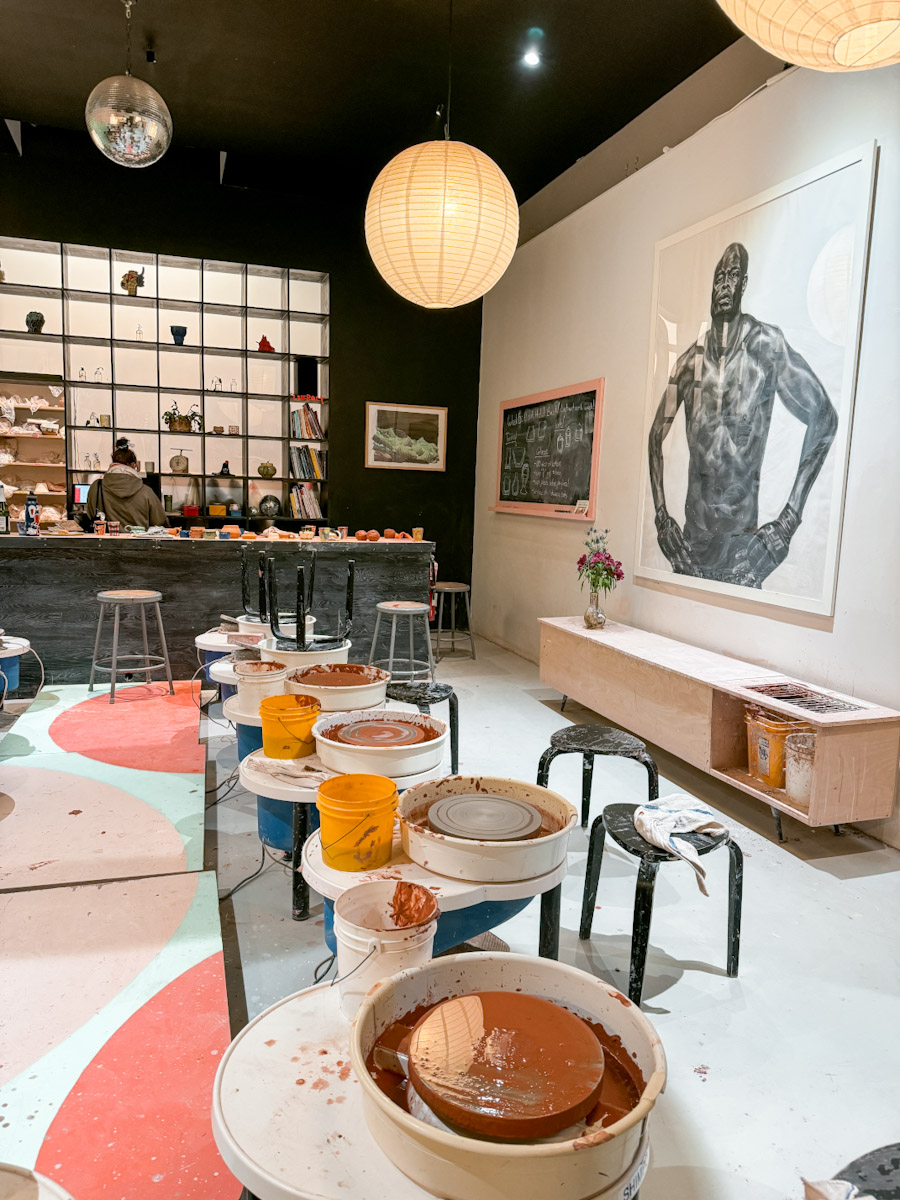 A line of pottery materials at Artshack Brooklyn