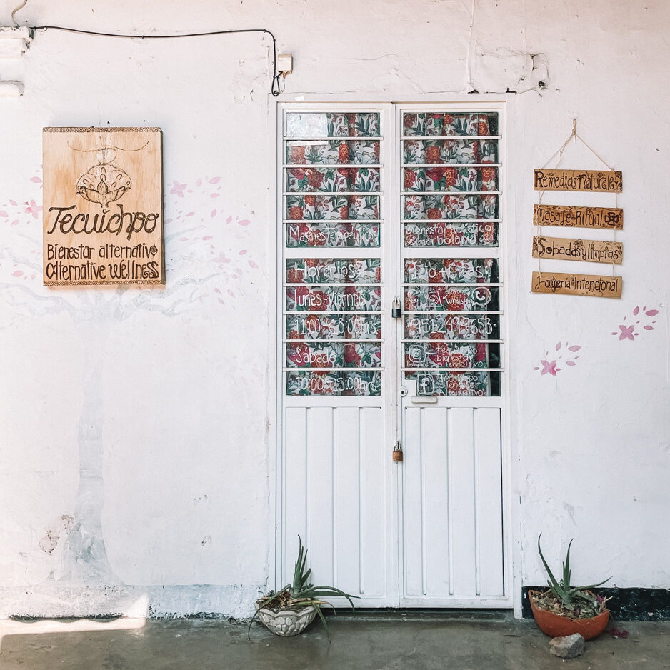 The outside of a spa building in Oaxaca.