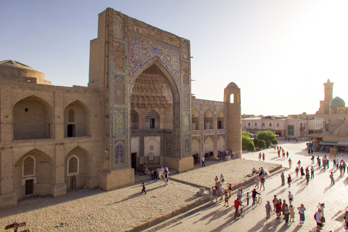 The front of Abdulaziz-Khan Madrasah in Bukhara, Uzbekistan.