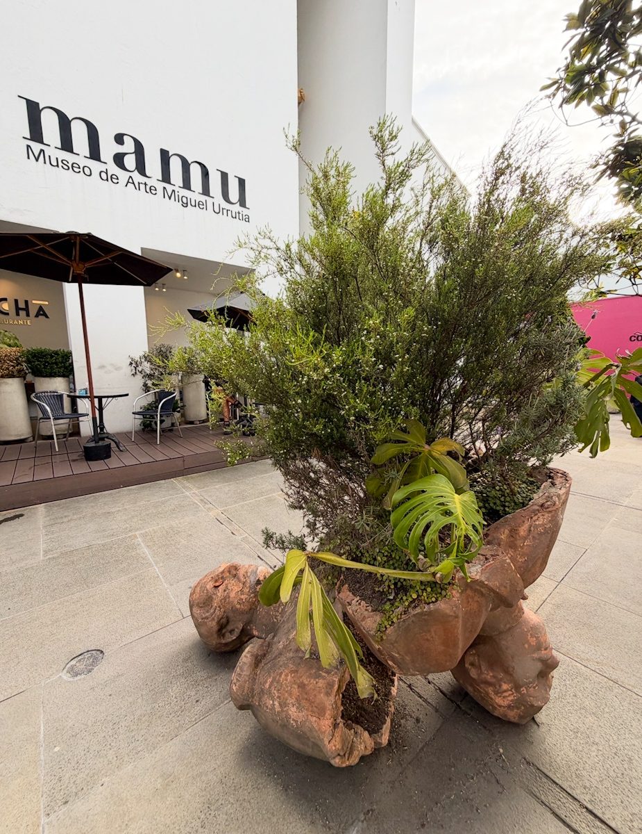The outside of a museum in Bogota with plant decor.